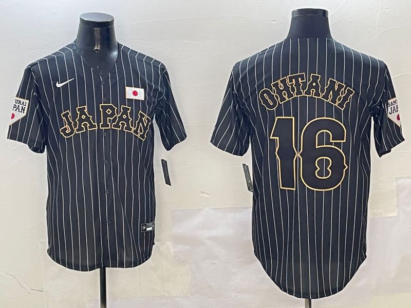 Men 2025 World Cub Japan #16 Ohtani Black Stripe Nike MLB Jersey style 1->more jerseys->MLB Jersey